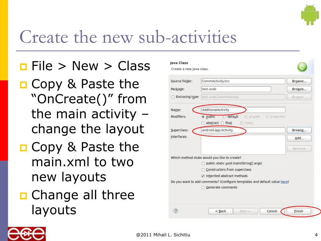 create the new sub activities