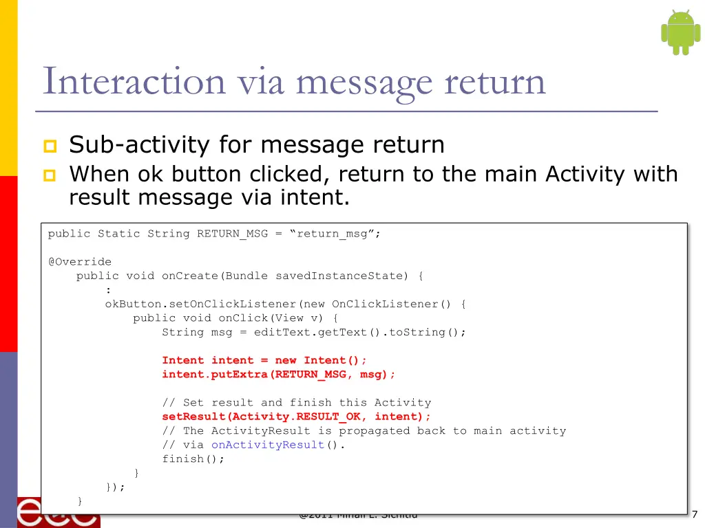 interaction via message return 1