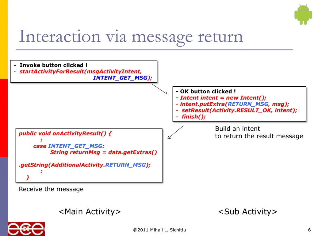 interaction via message return