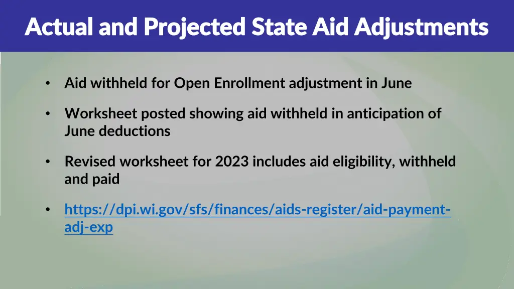 actual and projected state aid adjustments actual