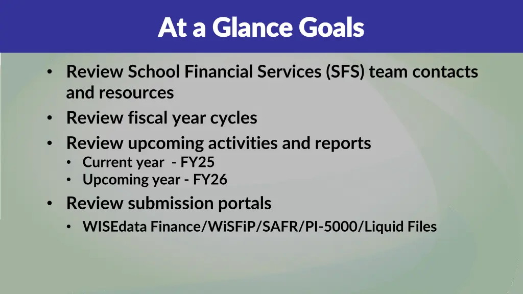 at a glance goals at a glance goals