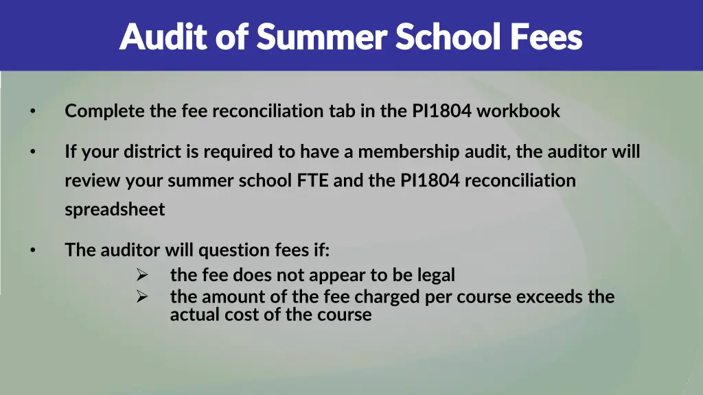 audit of summer school fees audit of summer