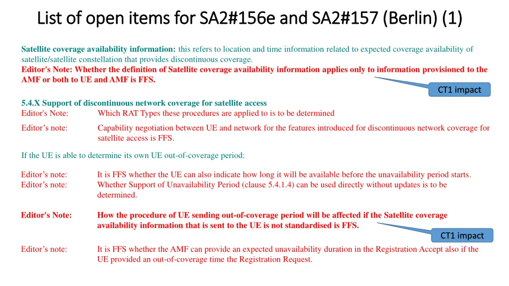 list of open items for sa2 156e