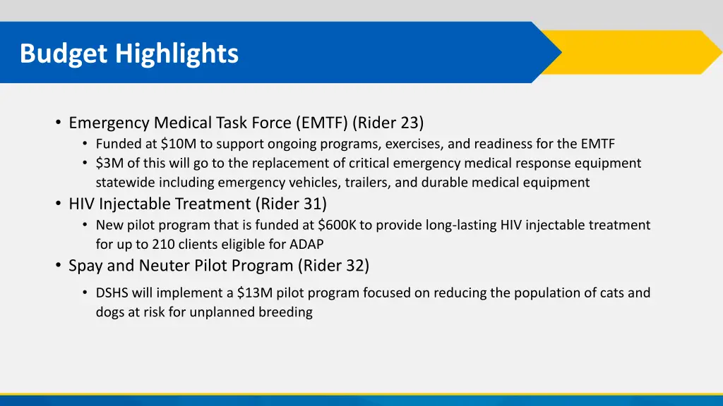 budget highlights