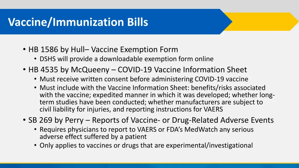 vaccine immunization bills