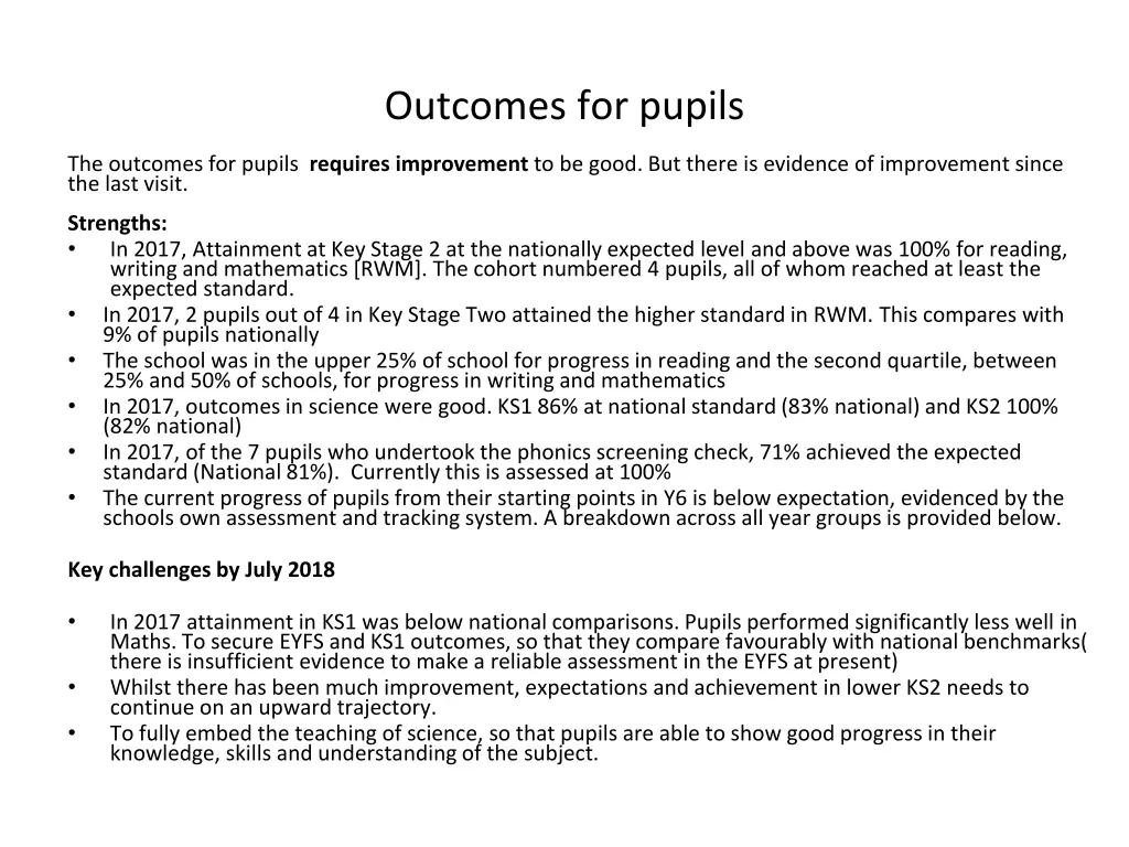 outcomes for pupils