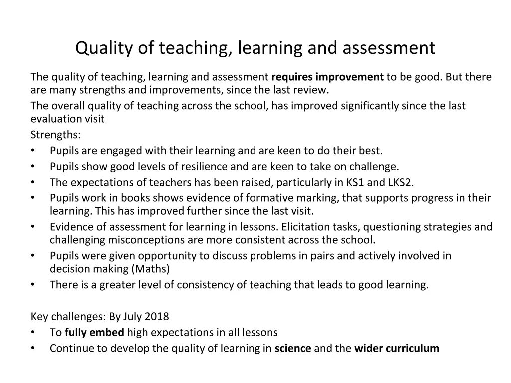 quality of teaching learning and assessment