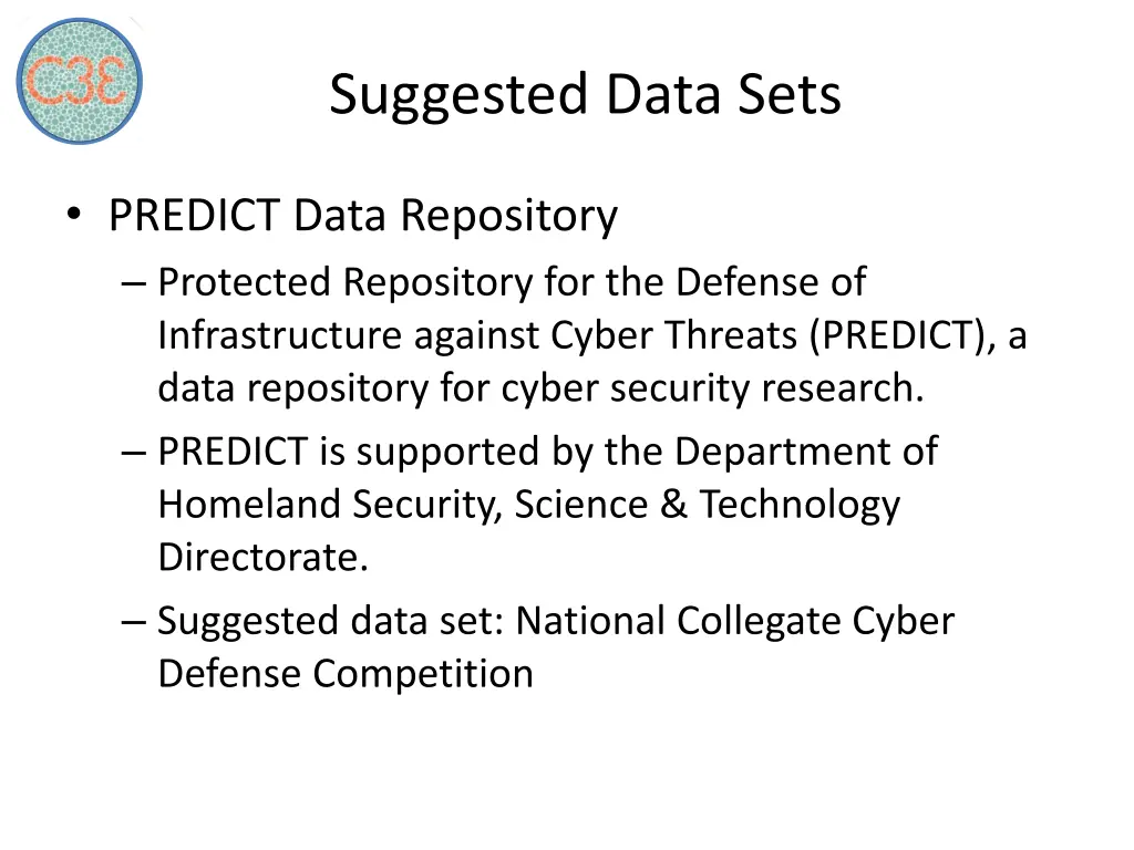 suggested data sets
