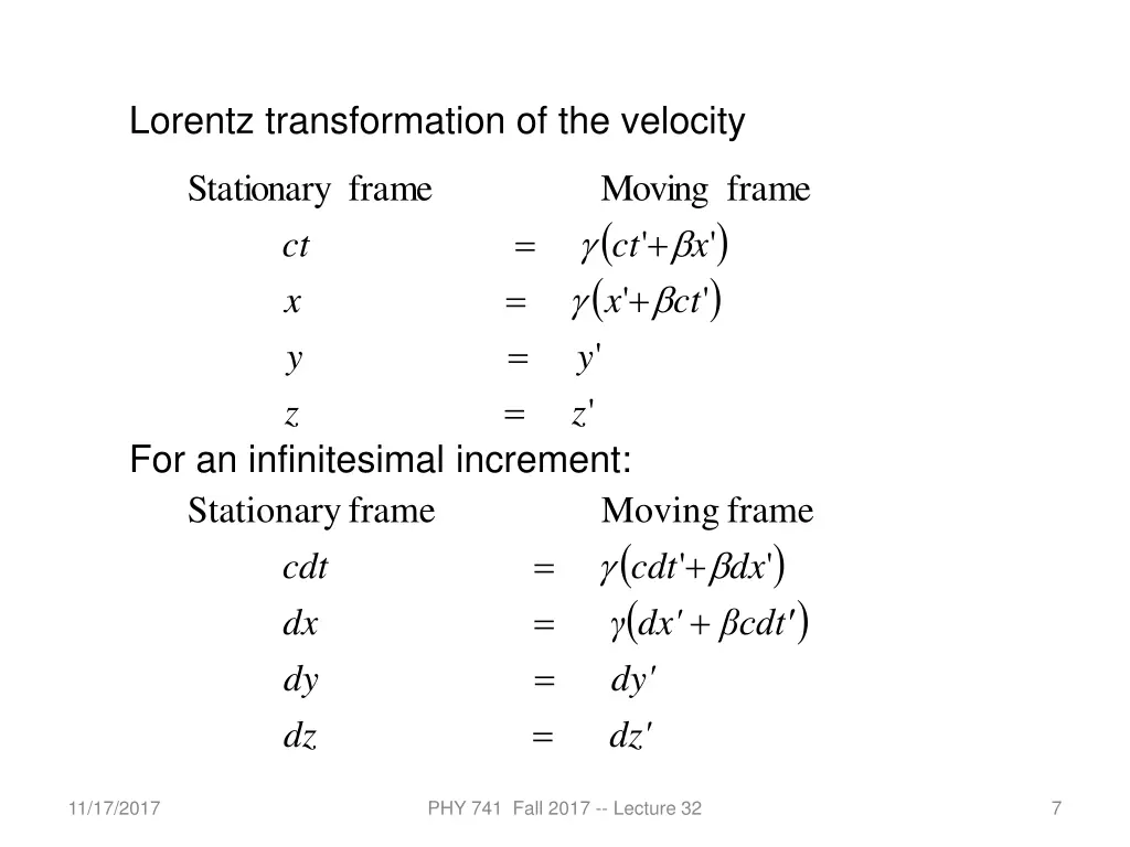 lorentz transformation of the velocity