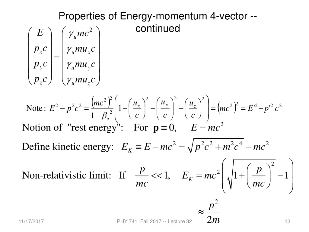 properties of energy momentum 4 vector continued