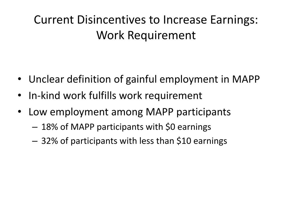 current disincentives to increase earnings work