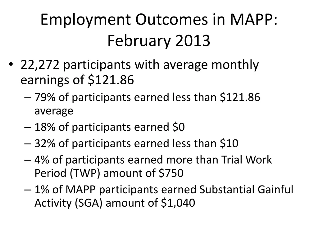 employment outcomes in mapp february 2013