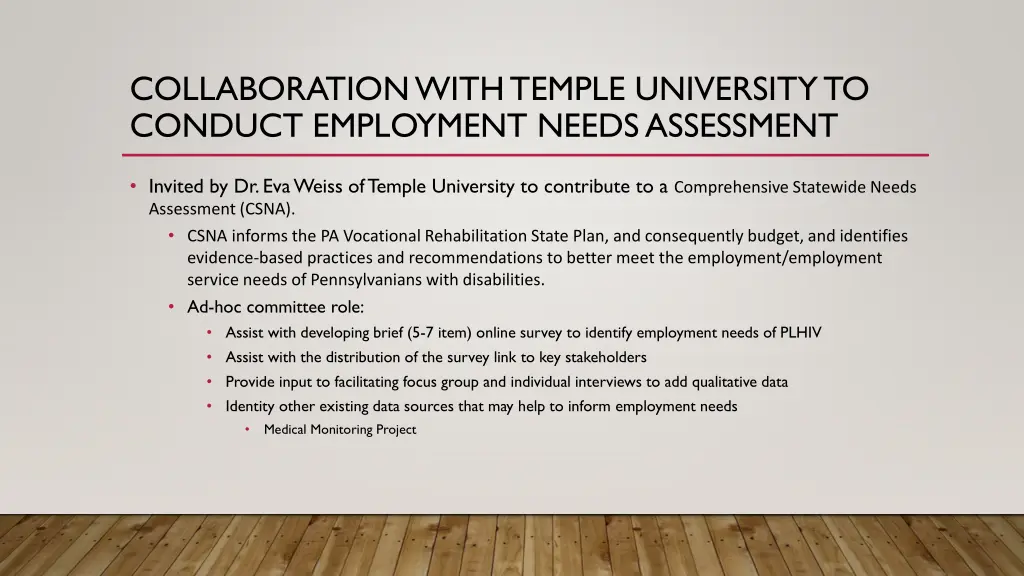 collaboration with temple university to conduct