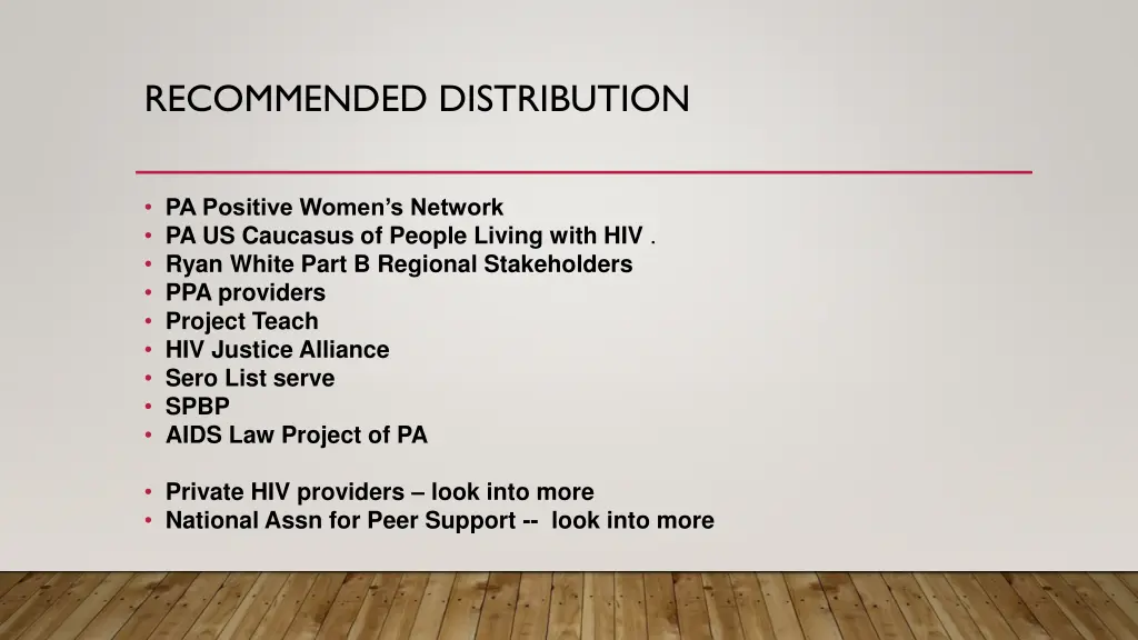 recommended distribution