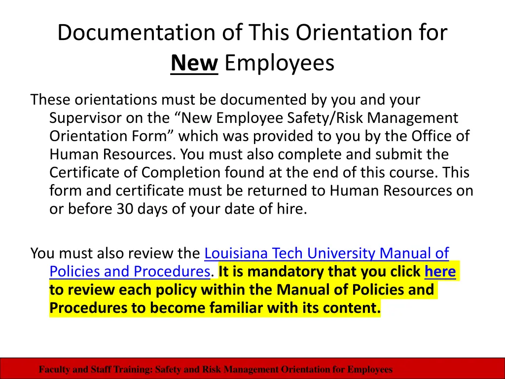 documentation of this orientation
