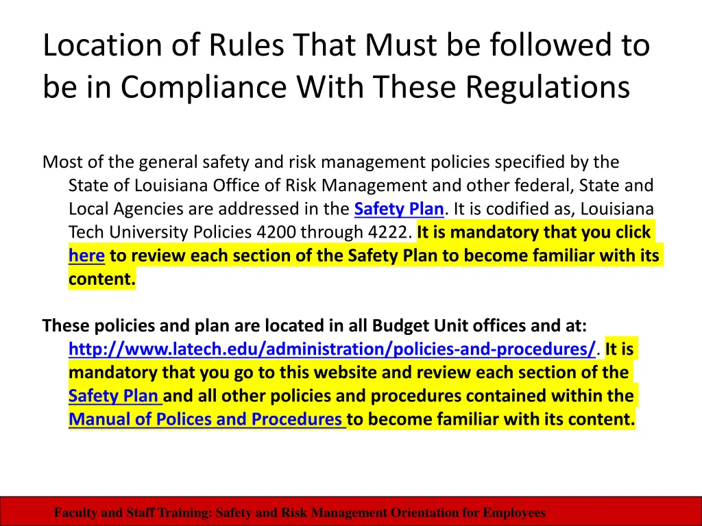 location of rules that must be followed