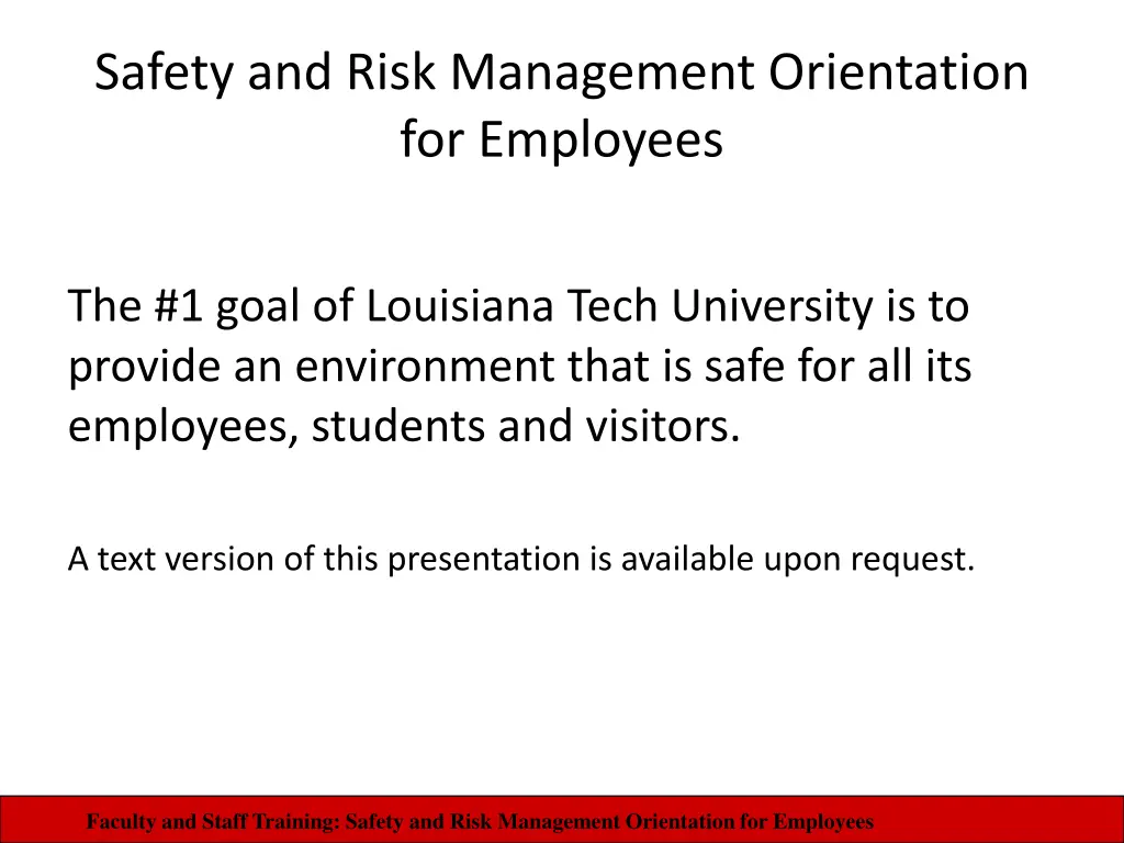 safety and risk management orientation