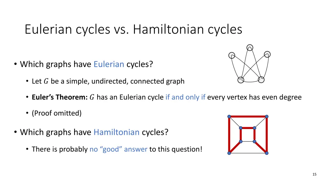 eulerian cycles vs hamiltonian cycles