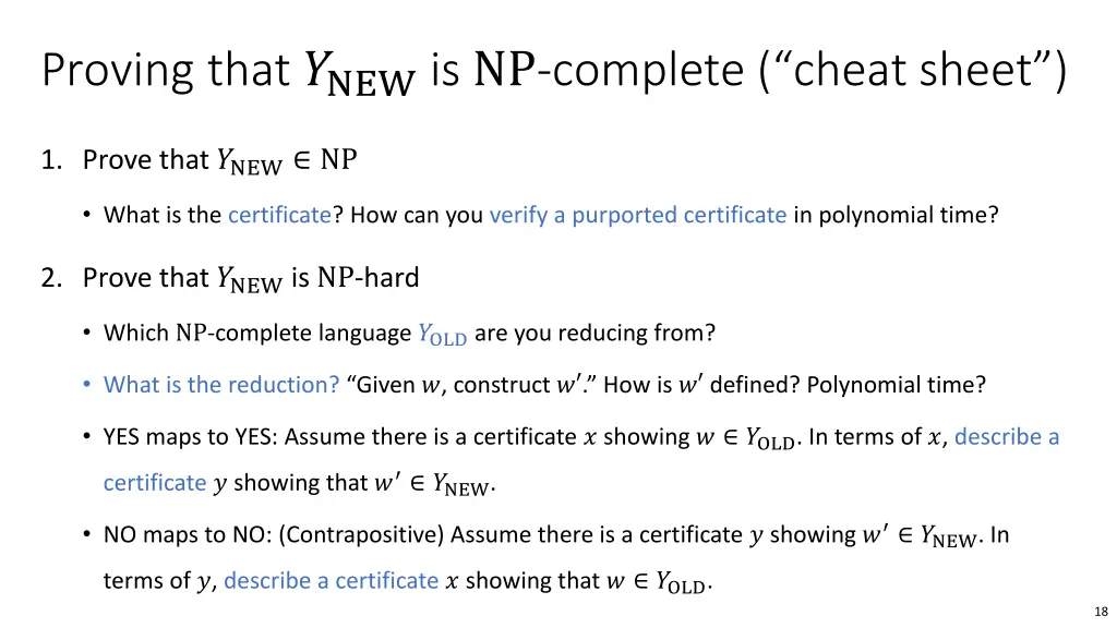 proving that new is np complete cheat sheet