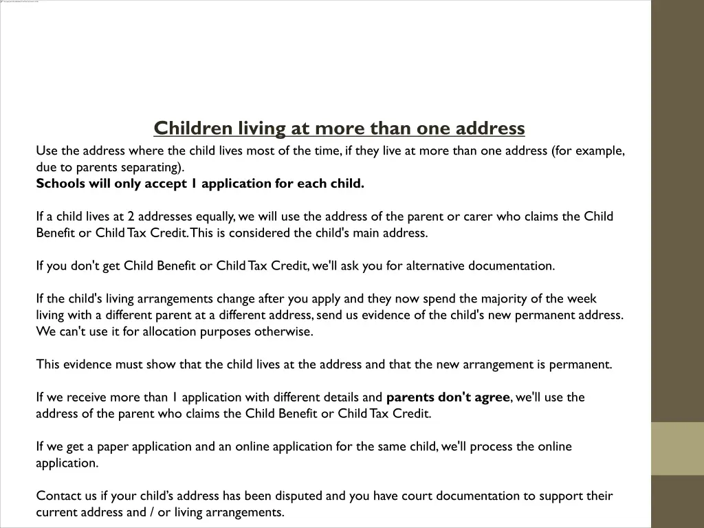 children living at more than one address