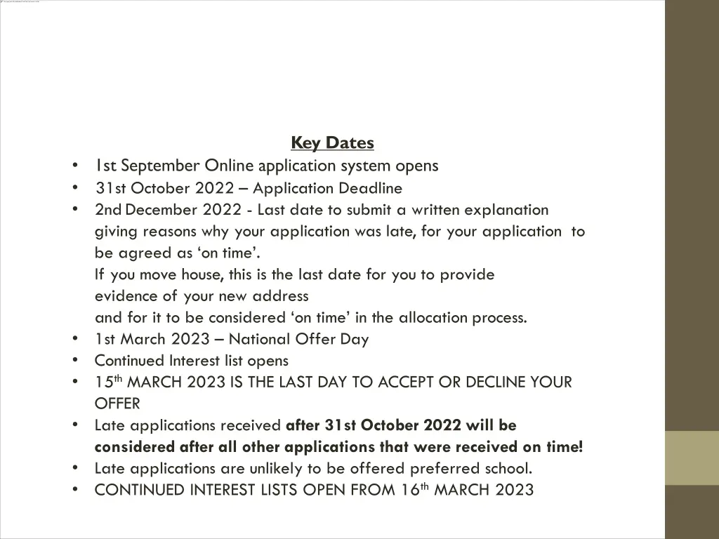key dates