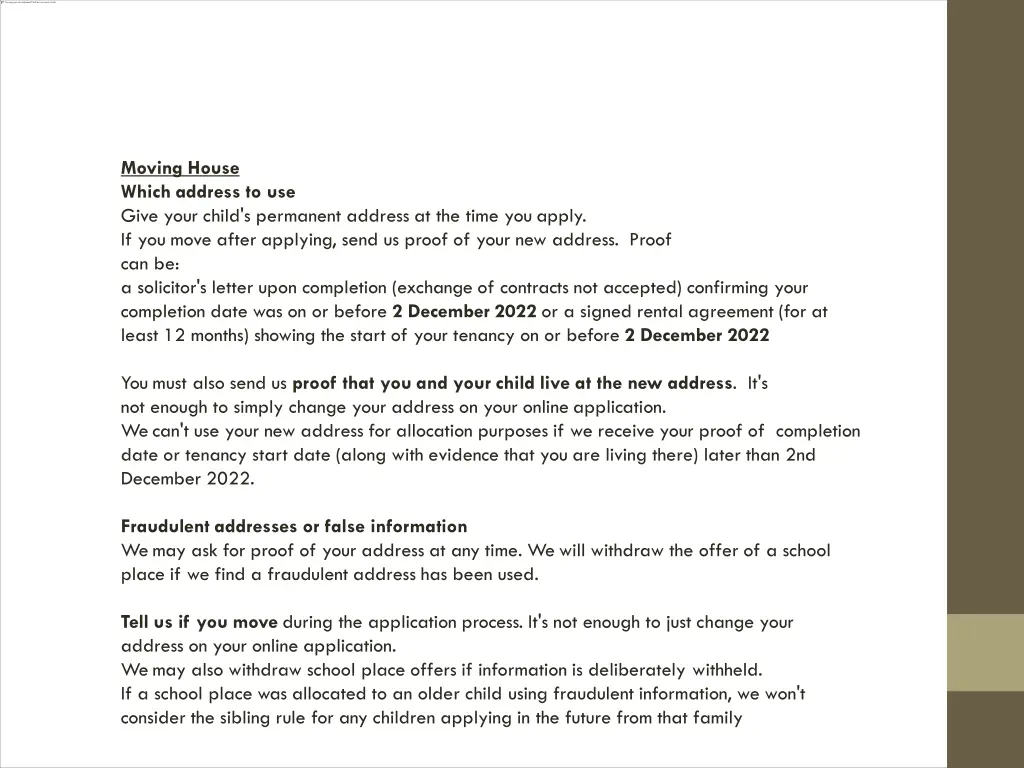 moving house which address to use give your child