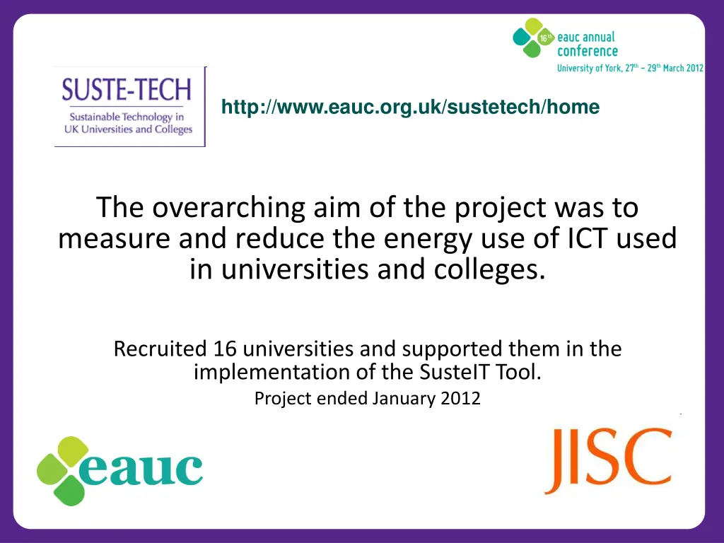 http www eauc org uk sustetech home