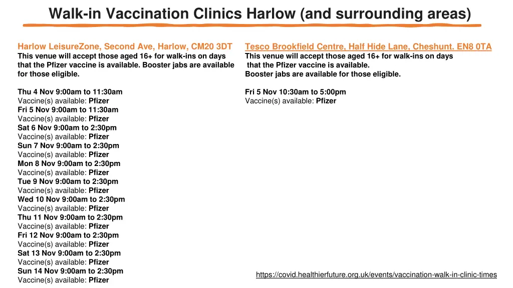 walk in vaccination clinics harlow