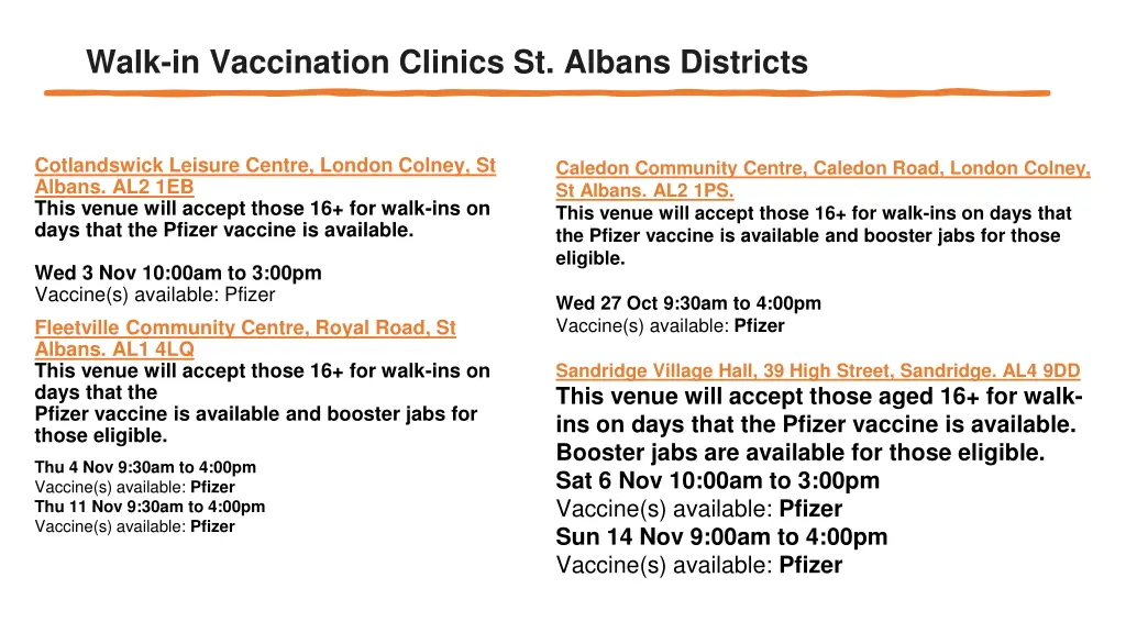 walk in vaccination clinics st albans districts
