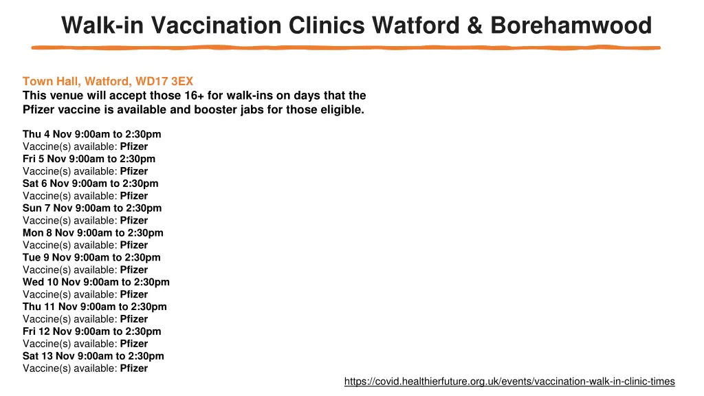 walk in vaccination clinics watford borehamwood