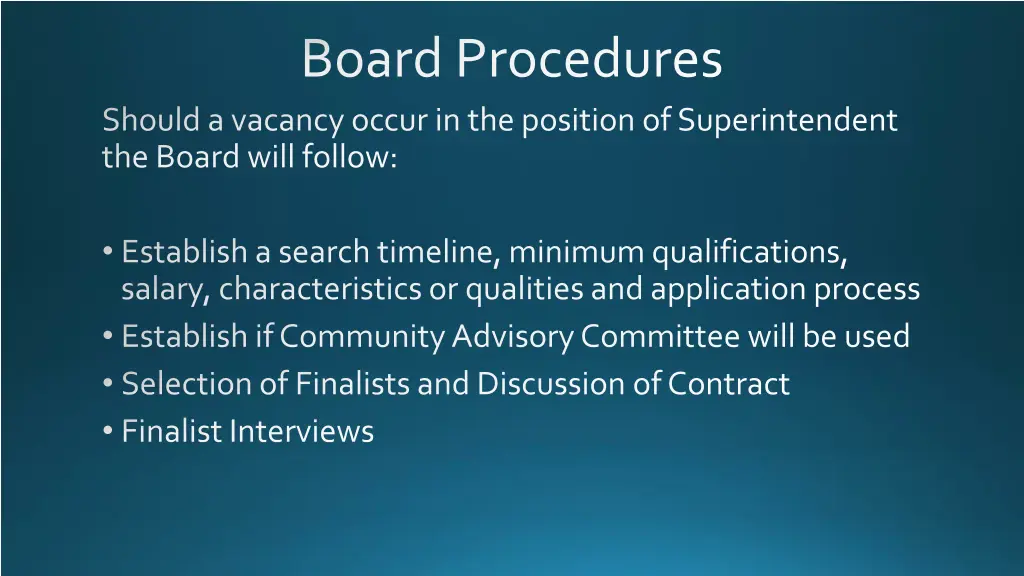 board procedures should a vacancy occur