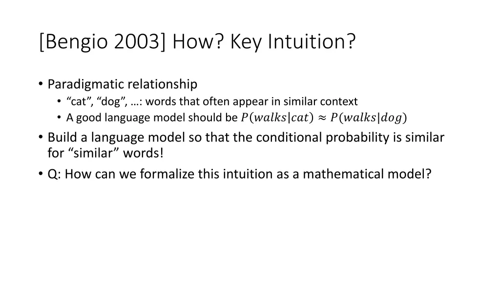 bengio 2003 how key intuition
