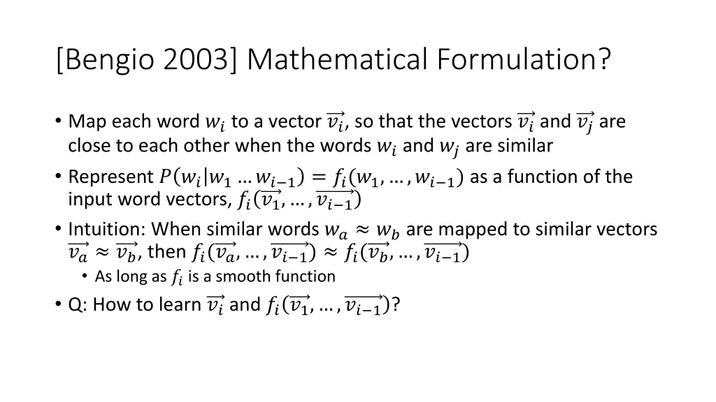 bengio 2003 mathematical formulation