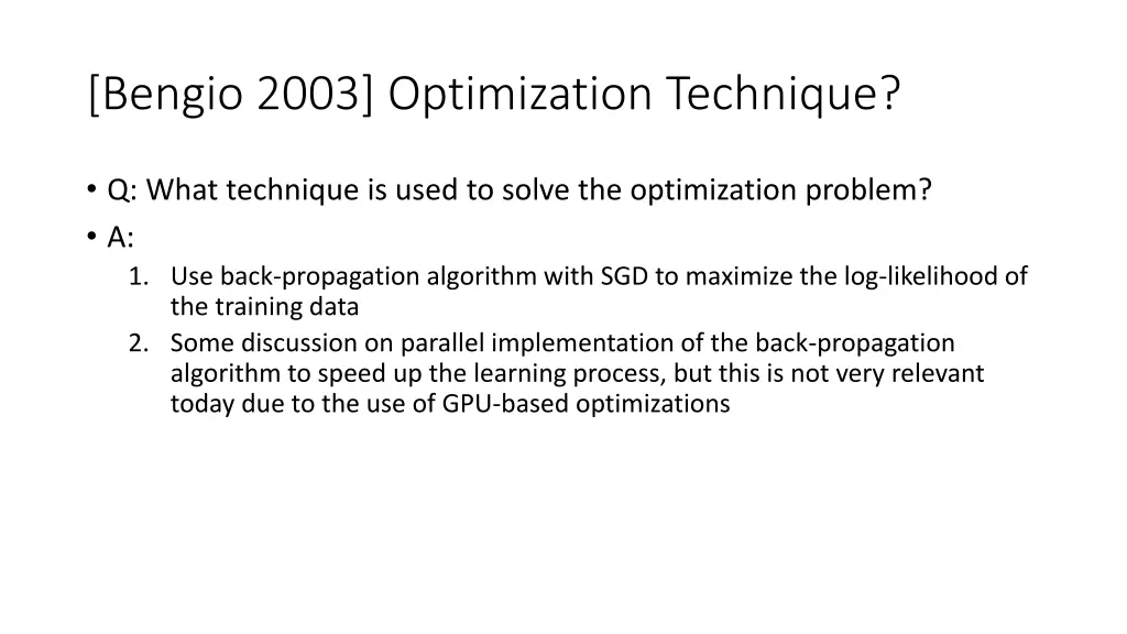 bengio 2003 optimization technique