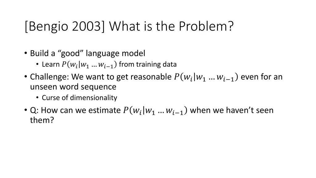 bengio 2003 what is the problem