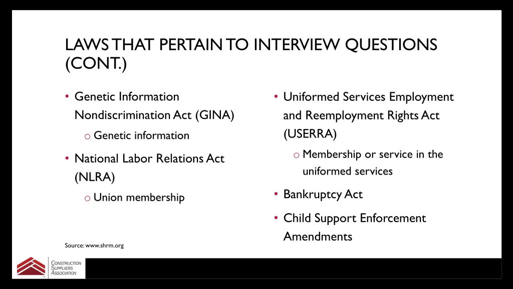 laws that pertain to interview questions cont