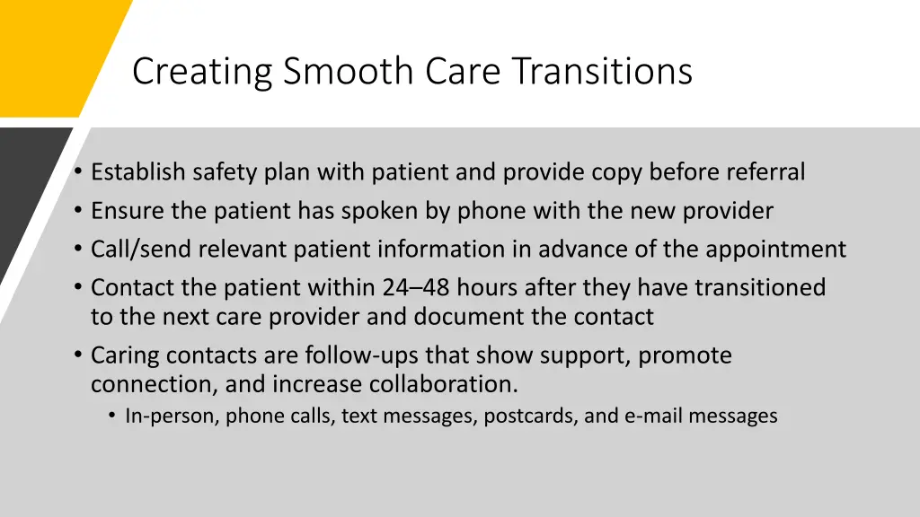 creating smooth care transitions