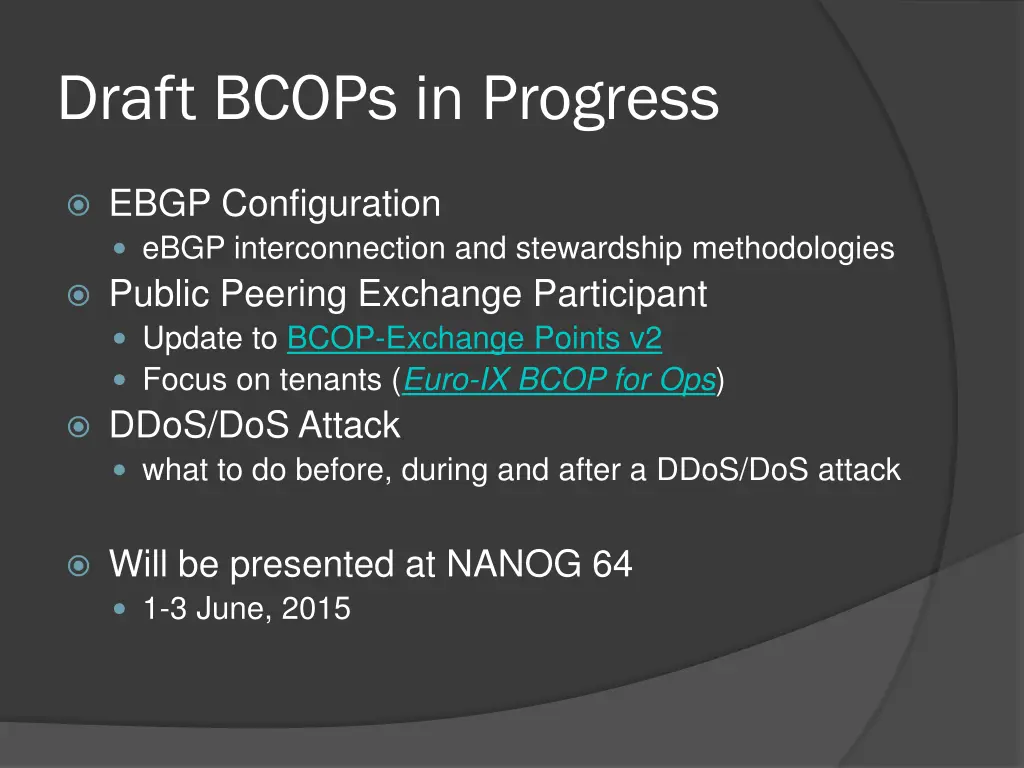 draft bcops in progress