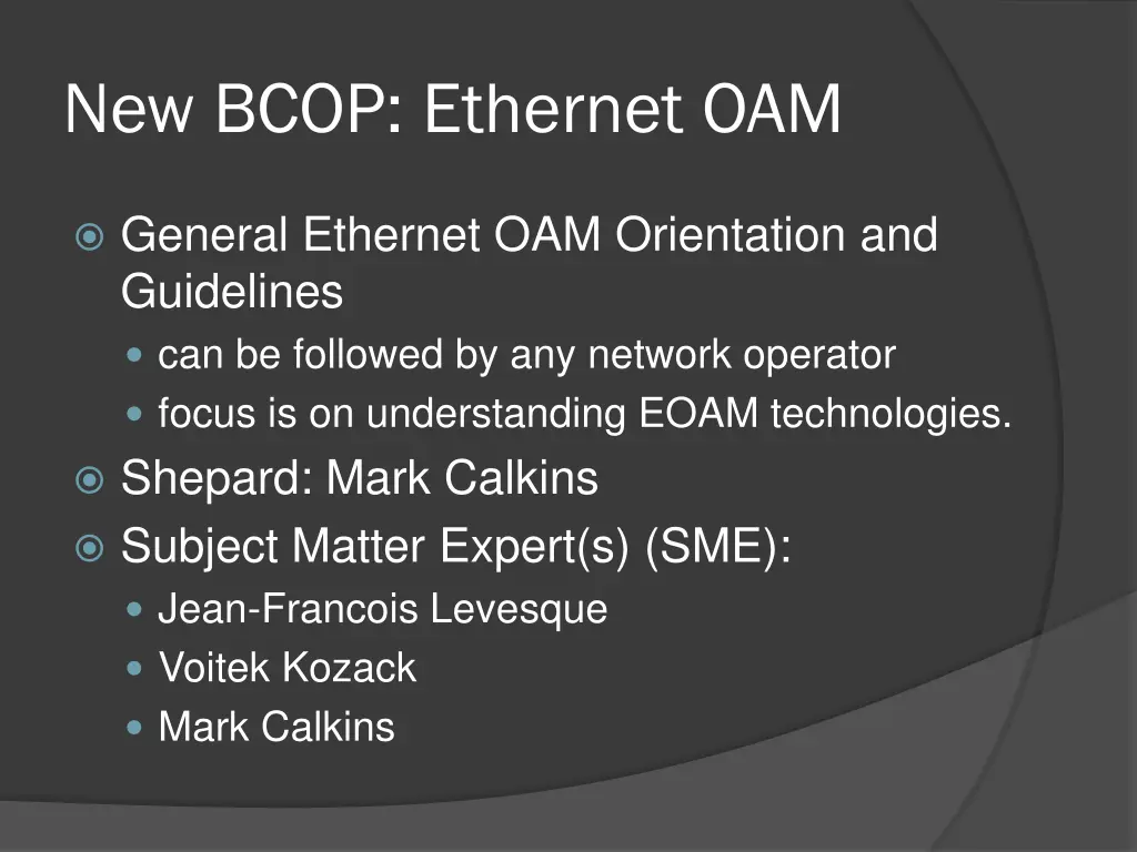 new bcop ethernet oam