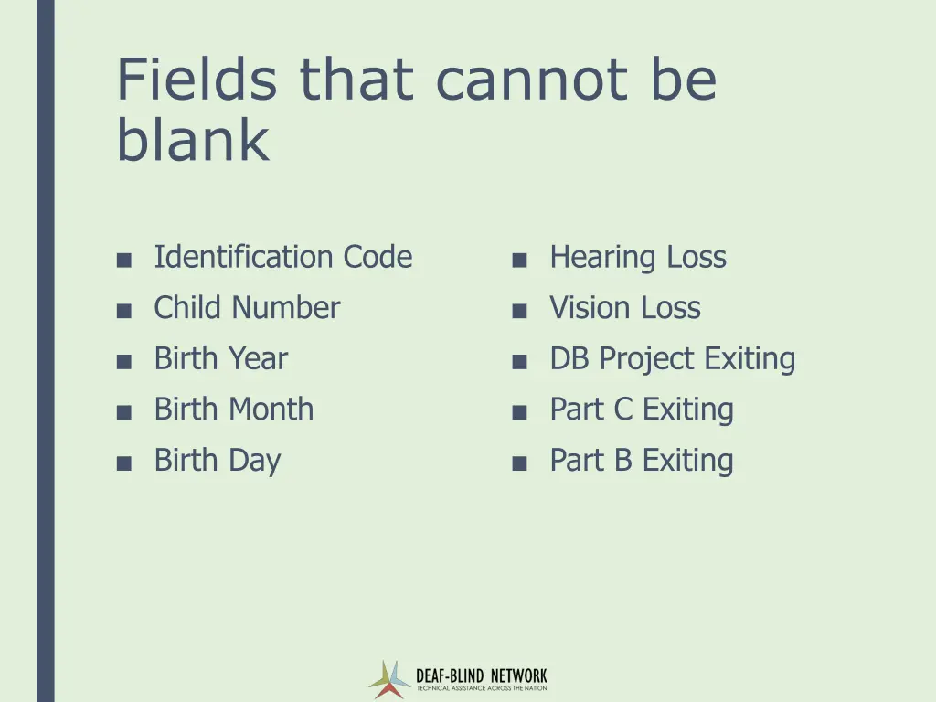 fields that cannot be blank