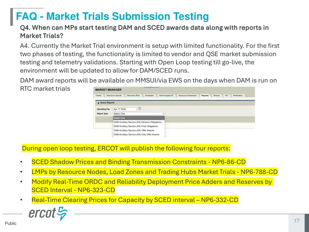 faq market trials submission testing q4 when