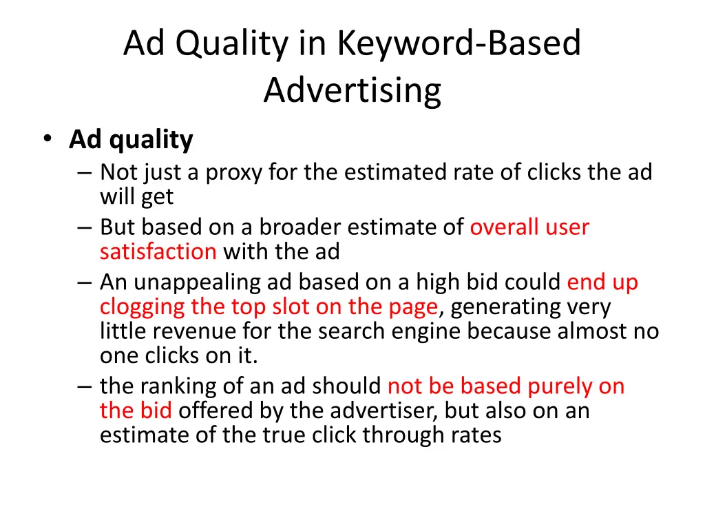 ad quality in keyword based advertising