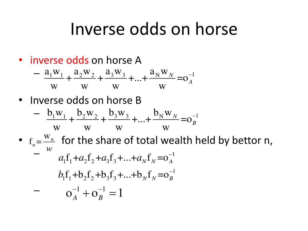 inverse odds on horse