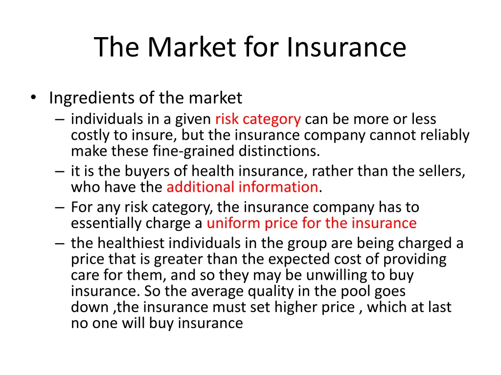 the market for insurance