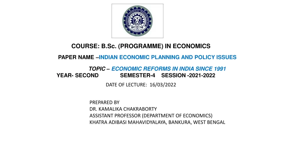 course b sc programme in economics