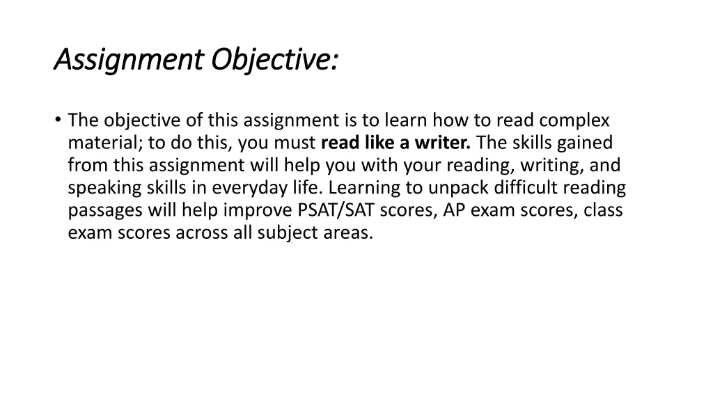 assignment objective assignment objective