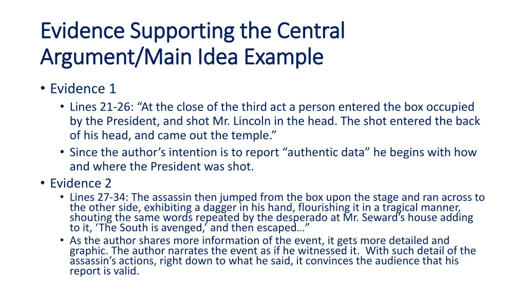 evidence supporting the central evidence