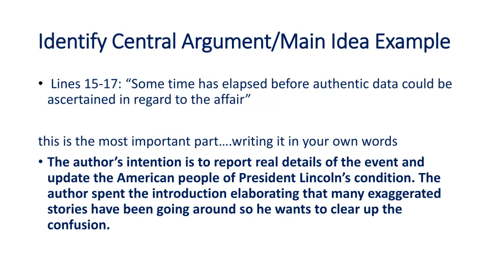 identify central argument main idea example