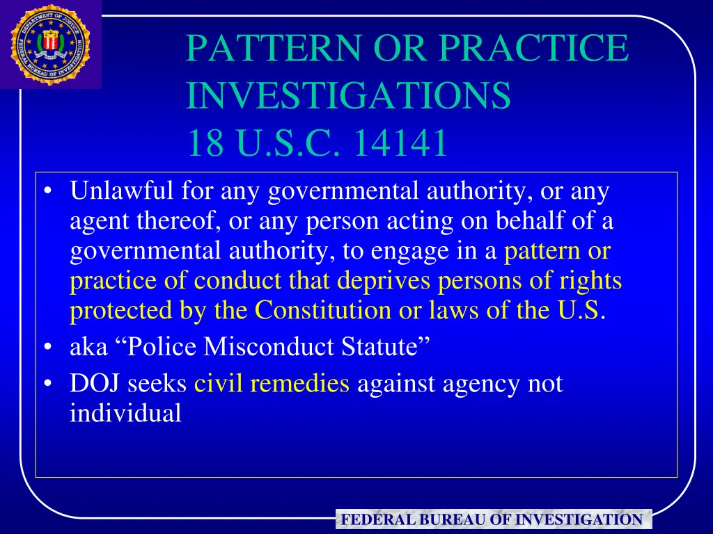 pattern or practice investigations 18 u s c 14141