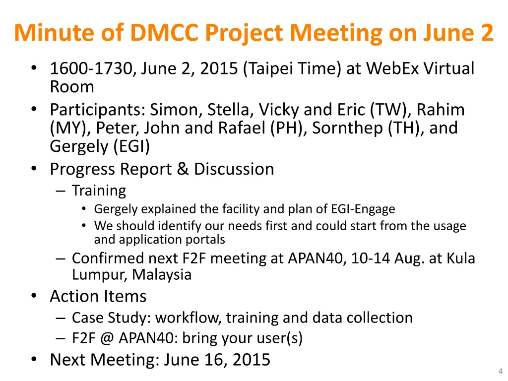 minute of dmcc project meeting on june 2 1600